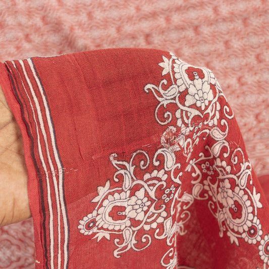 Sanskriti Vintage Sarees Red 100%Pure Cotton Floral Print 5+YD Sari For Crafters