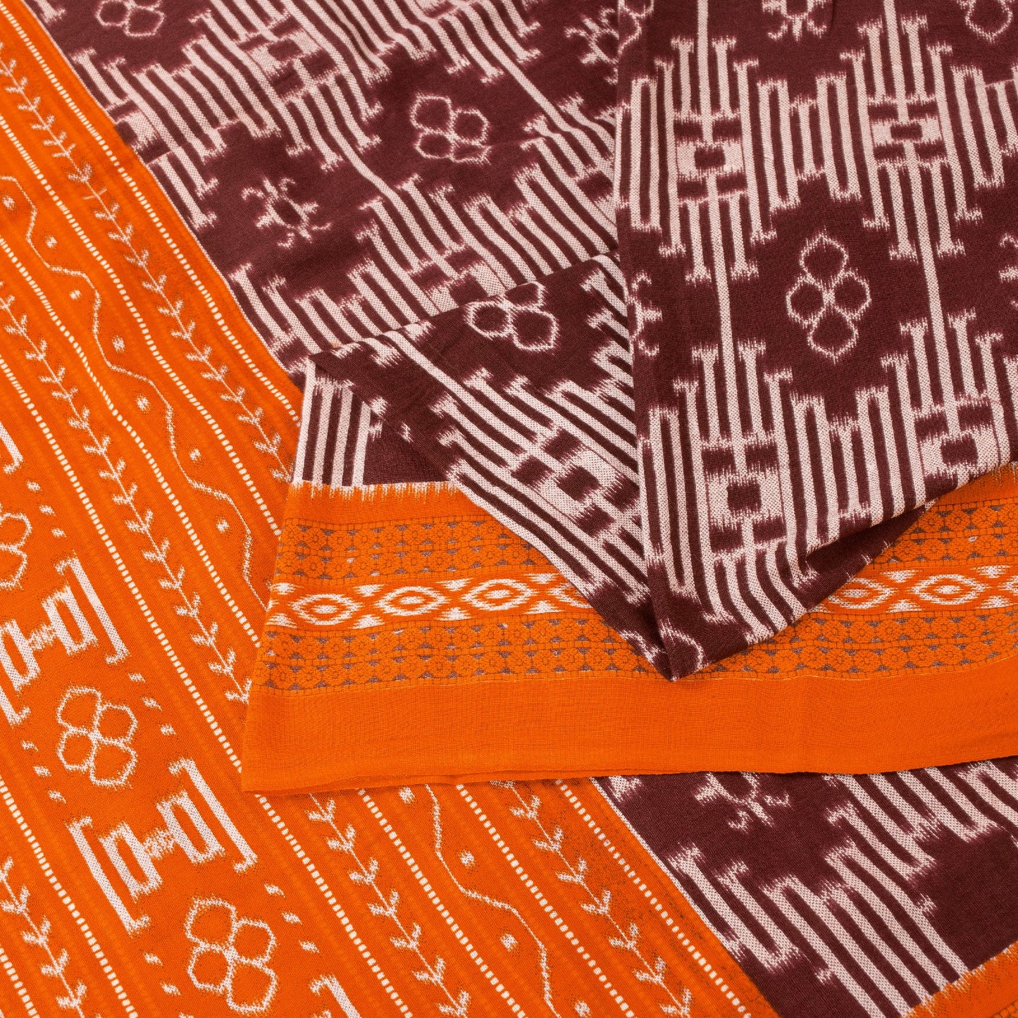 Sanskriti Vintage Sarees Dark Red 100%Pure Cotton Geometric Ikat Print 5+YD Sari