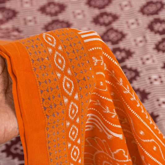 Sanskriti Vintage Sarees Dark Red 100%Pure Cotton Geometric Ikat Print 5+YD Sari