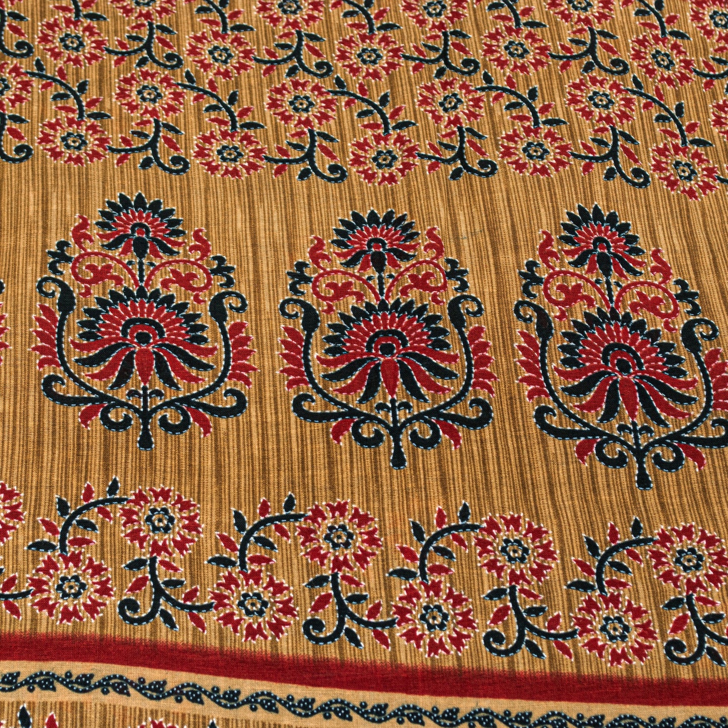 Sanskriti Vintage Black & Brown Pure Cotton Sarees Fabric 5+YD Floral Print Sari