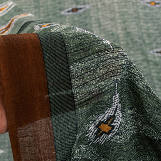 Sanskriti Vintage Green 100% Pure Cotton Sarees 5+YD Fabric Geometric Print Sari