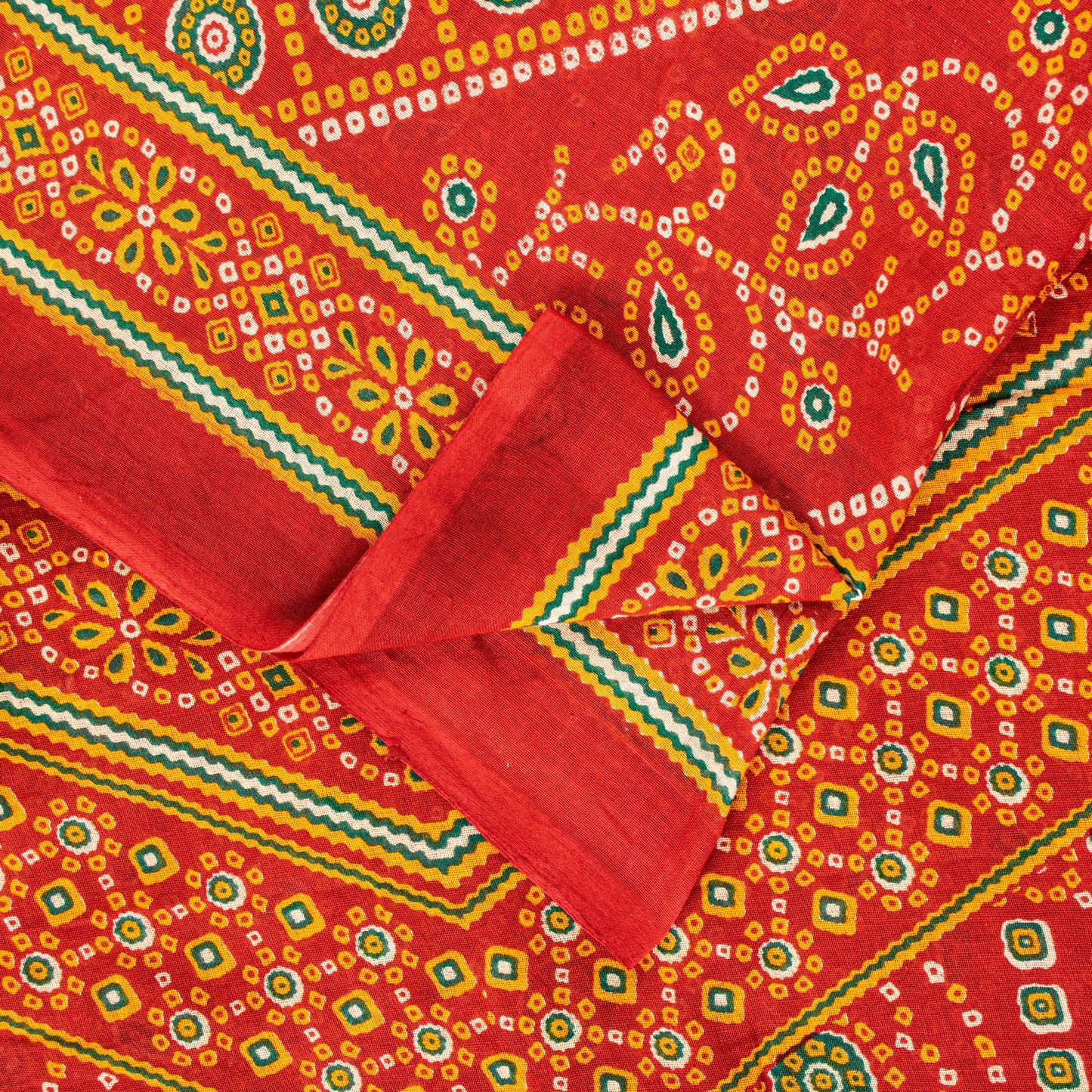 Sanskriti Vintage Red Pure Cotton Sarees Bandhani Print Fabric 5+YD Gujrat Sari