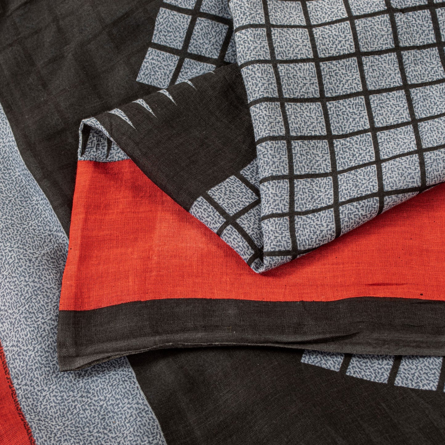Sanskriti Vintage Gray-Black Pure Cotton Sarees 5.5+YD Fabric Geometric Printed