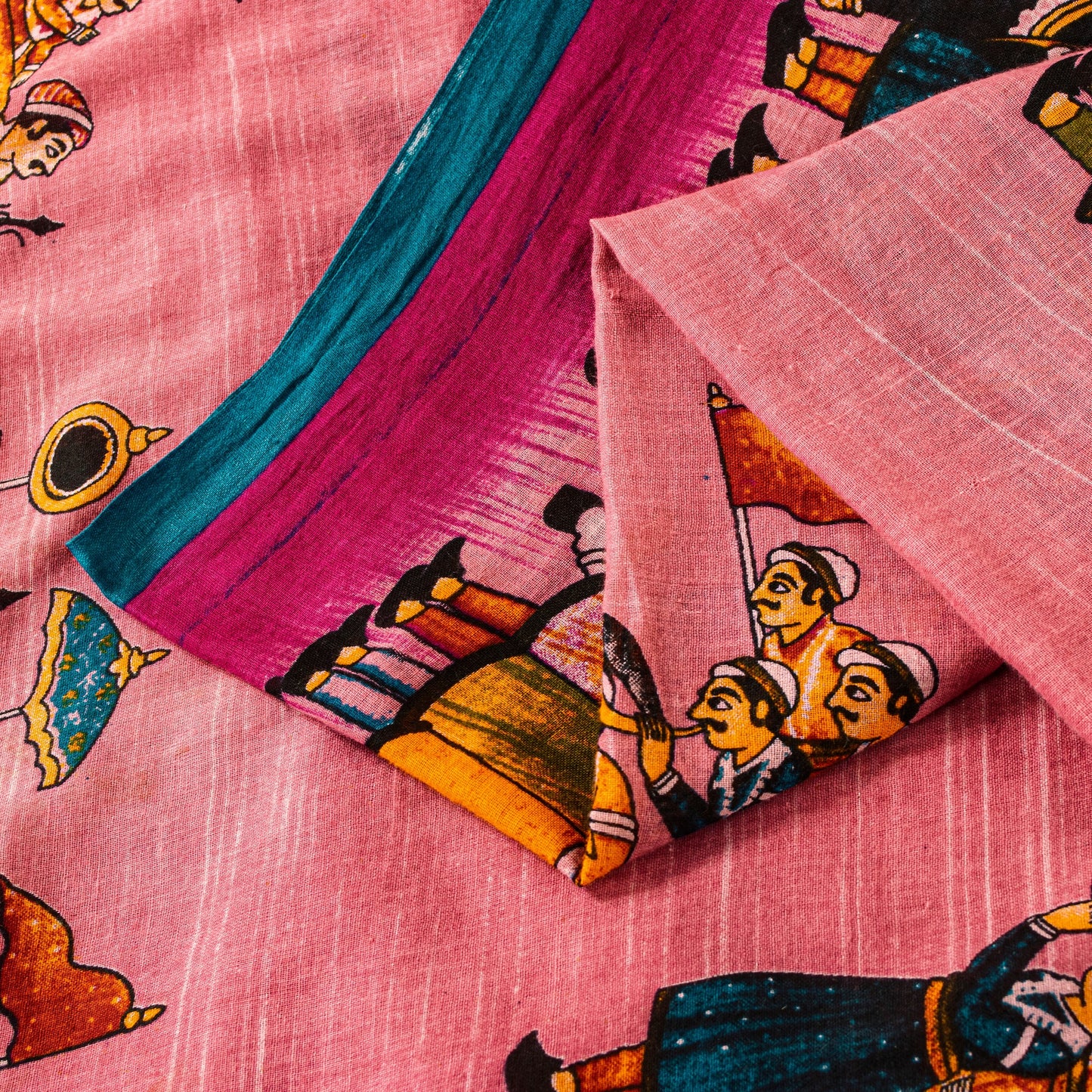 Sanskriti Vintage Pink Pure Cotton Sarees Procession Digital Print 5+YD Fabric