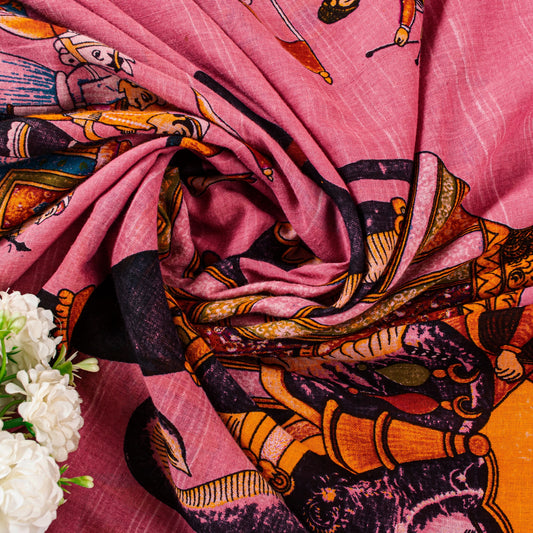 Sanskriti Vintage Pink Pure Cotton Sarees Procession Digital Print 5+YD Fabric