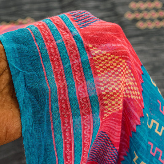 Sanskriti Vintage Blue & Black Pure Cotton Sarees Fabric 5+YD Floral Print Sari