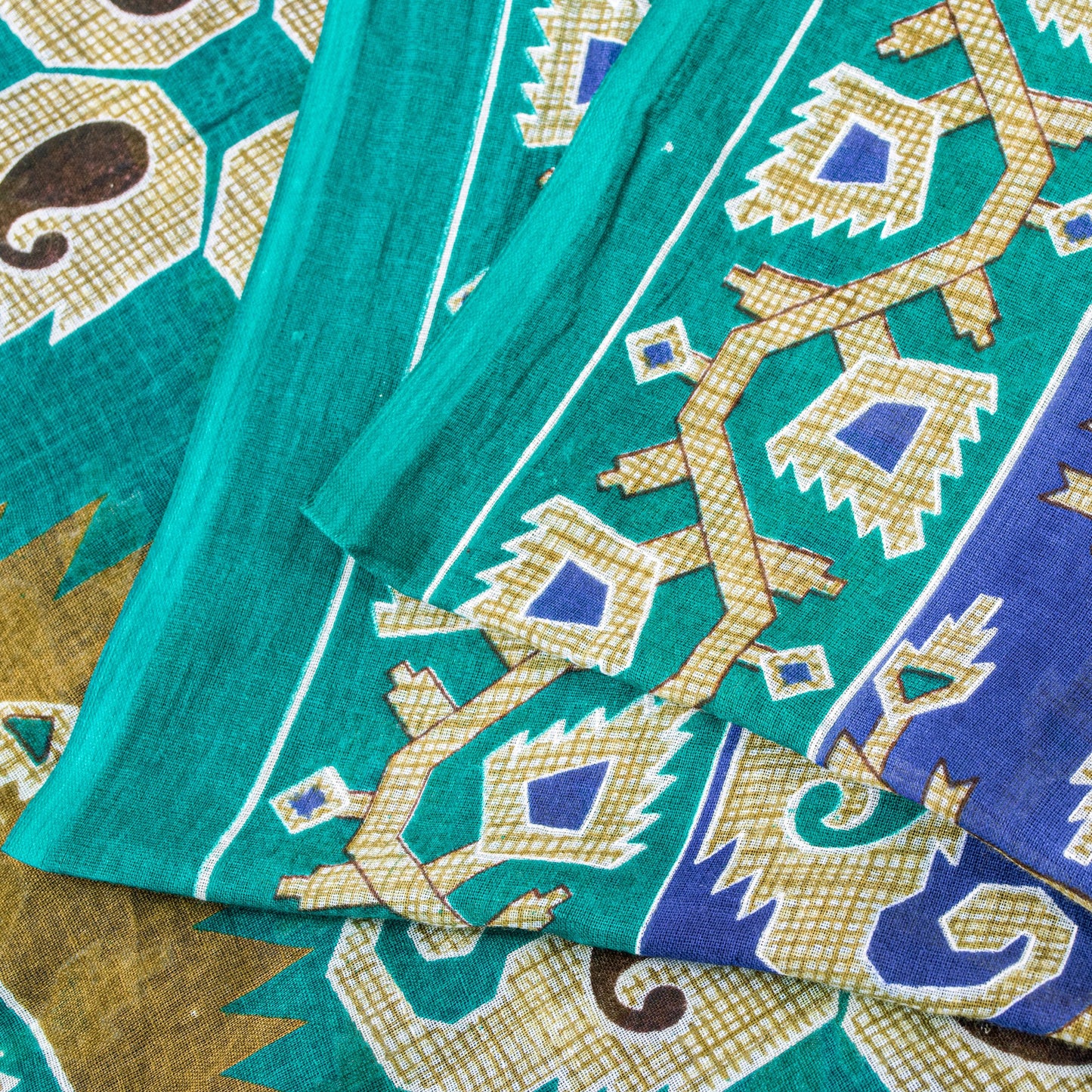 Sanskriti Vintage Blue-Green Pure Cotton Sarees 5+YD Fabric Jamdani Printed Sari