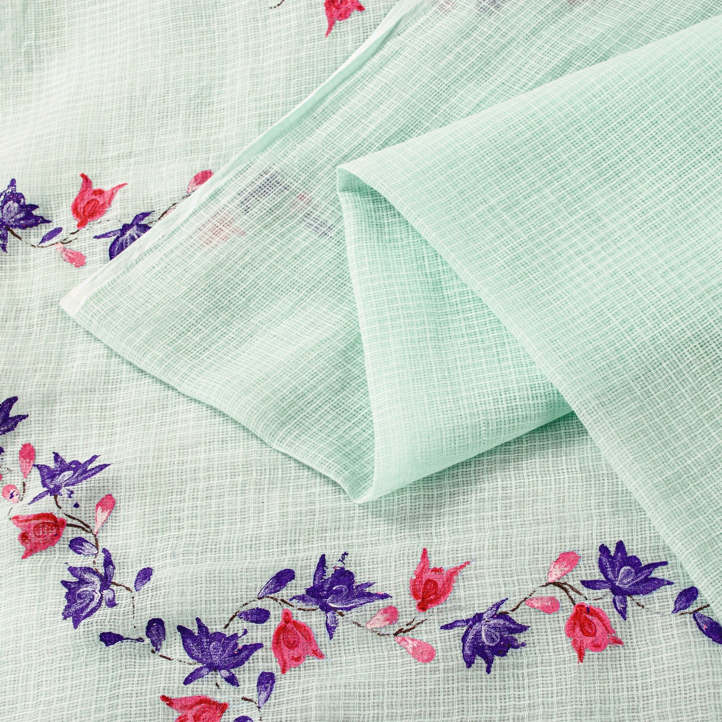 Sanskriti Vintage SeaGreen Pure Cotton Sarees Fabric 5.5+YD Handblock Kota Doria