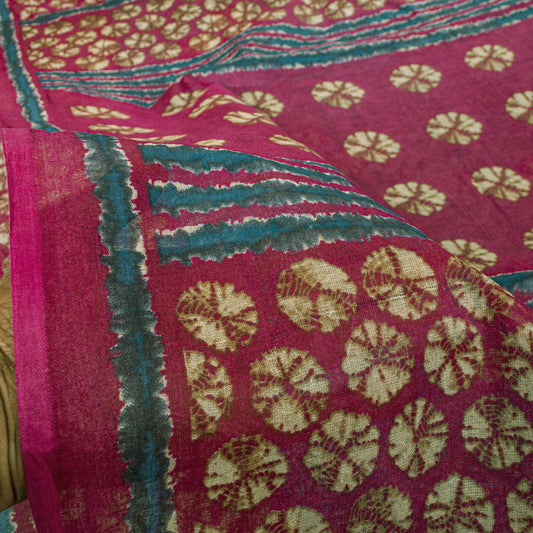 Sanskriti Vintage Saree Blue Pure Cotton Batik Print Traditional Sari 5YD Fabric