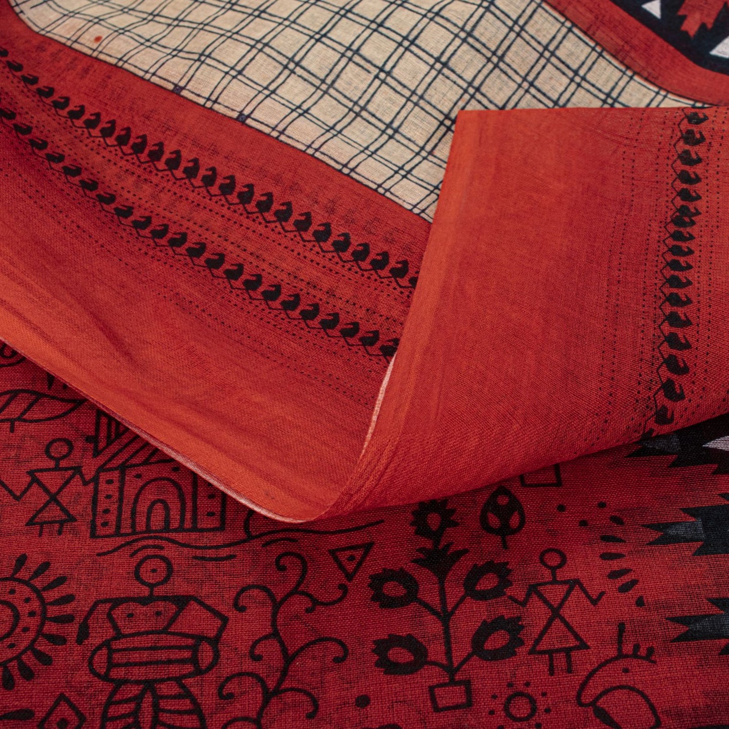 Sanskriti Vintage Saree Red Soft 100% Pure Cotton Craft Fabric Printed 5.5YDSari