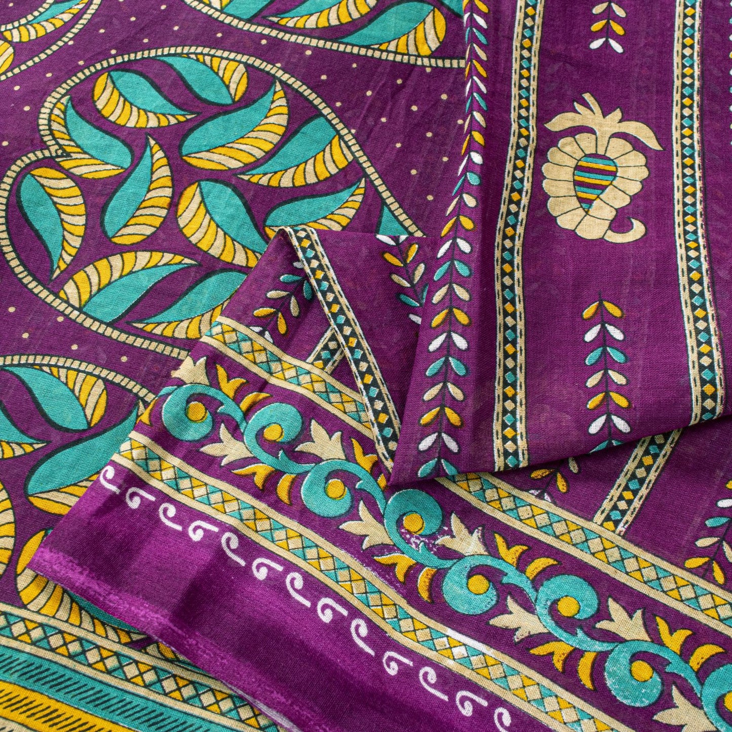 Sanskriti Vintage Saree Violet Pure Cotton Craft Fabric Paisley Print 5+YD Sari