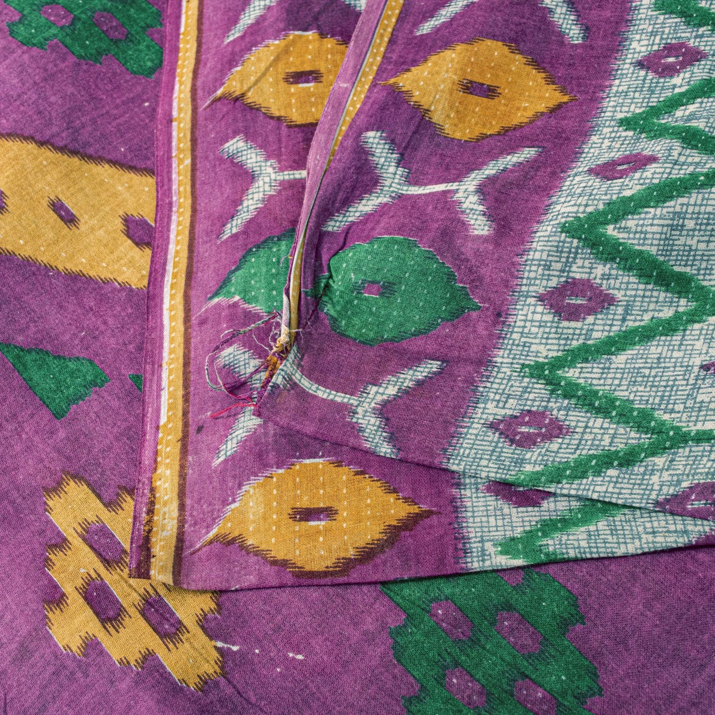 Sanskriti Vintage Saree Gray-Purple Pure Cotton Patola Ikat Printed Sari Fabric