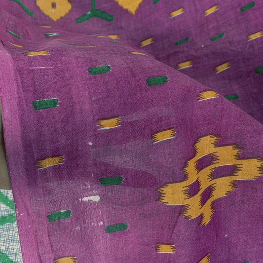 Sanskriti Vintage Saree Gray-Purple Pure Cotton Patola Ikat Printed Sari Fabric