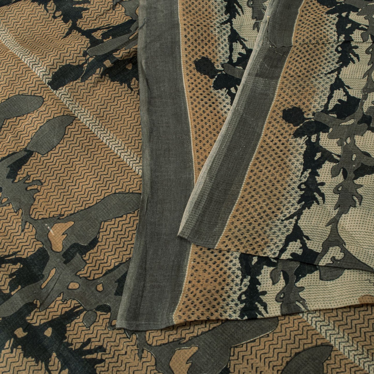 Sanskriti Vintage Saree Beige Pure Cotton Abstract Print Sari 5+YD Craft Fabric