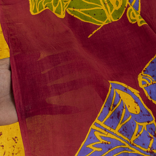 Sanskriti Vintage Saree Yellow Pure Cotton Abstract Batik Work Sari Craft Fabric