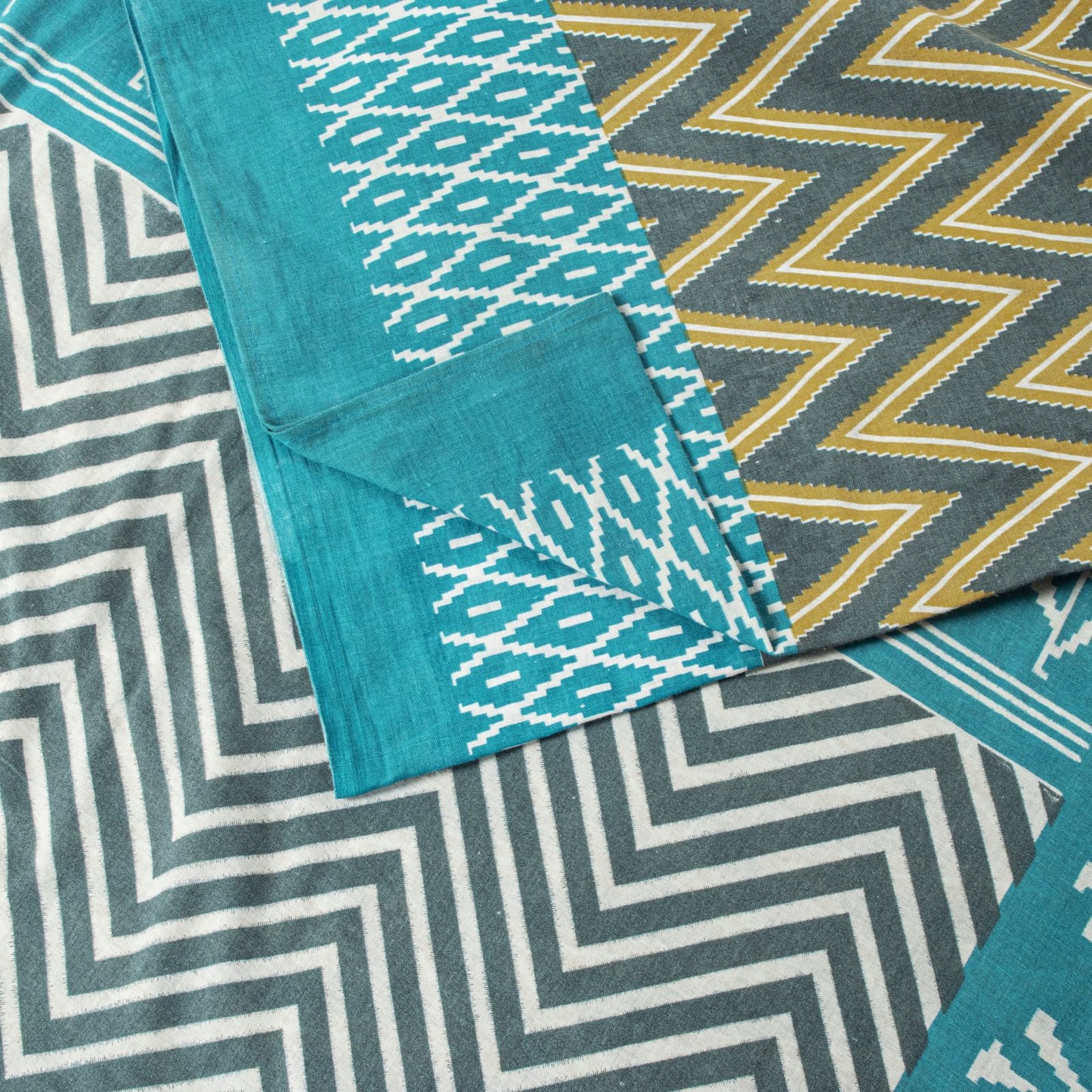 Sanskriti Vintage Saree Gray-Blue Pure Cotton Patola Print Style Sari 5YD Fabric