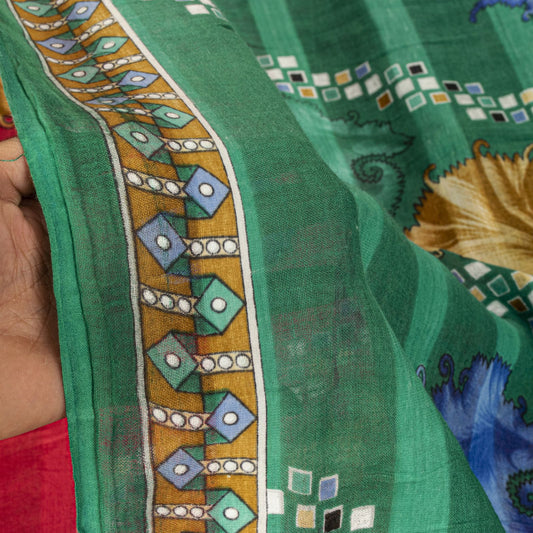 Sanskriti Vintage Saree Pink Pure Cotton Digital Printed Sari 5+YD Craft Fabric
