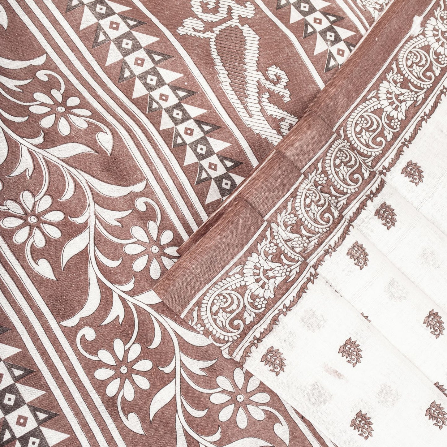 Sanskriti Vintage Saree White Pure Cotton Sanganeri Block Print Sari 5+YD Fabric
