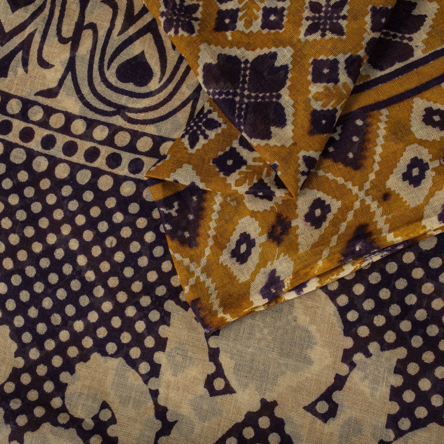 Sanskriti Vintage Saree Yellow Pure Cotton Patola Ikat Print Sari 5.5+YD Fabric
