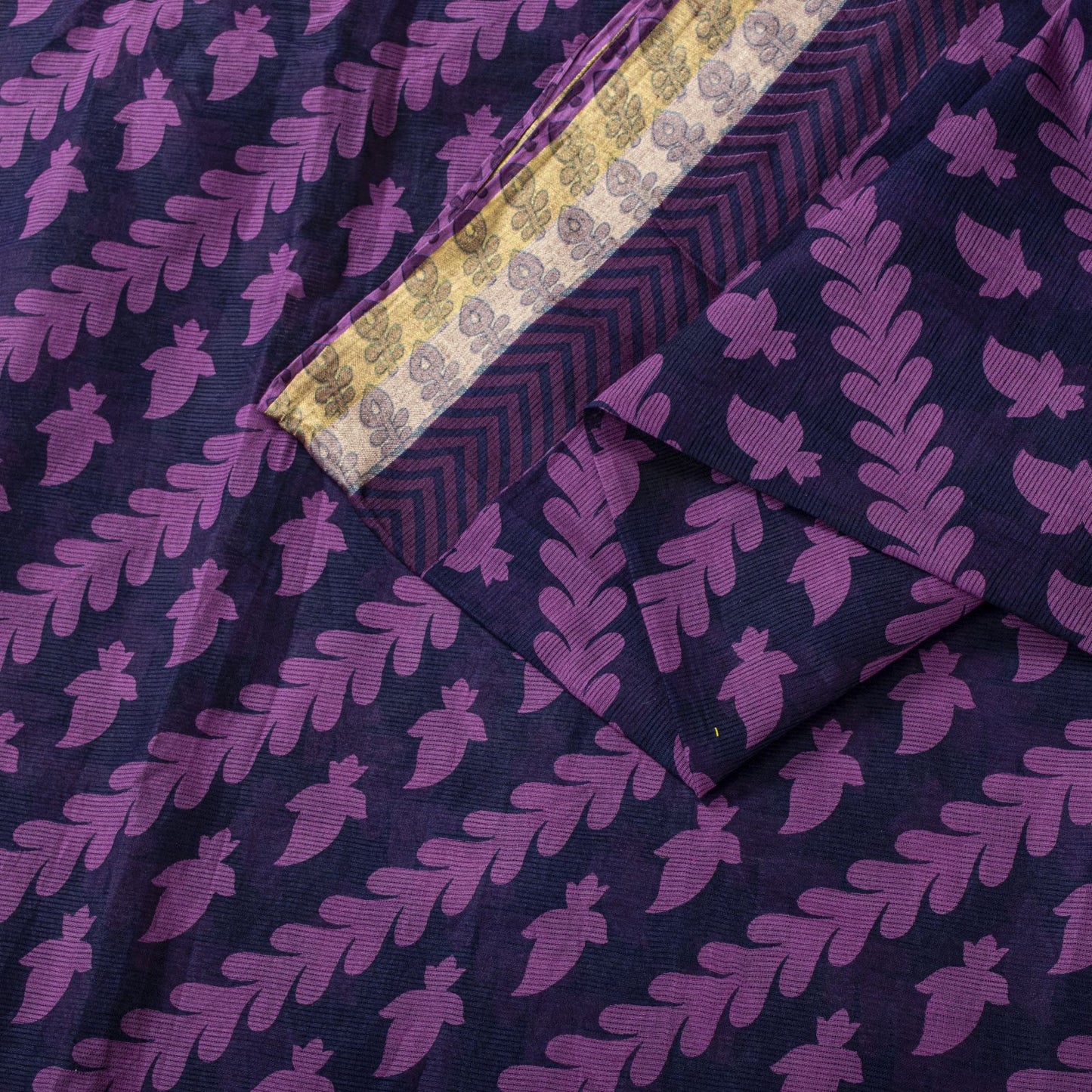 Sanskriti Vintage Saree Violet Pure Cotton Floral Printed Sari 5YD Craft Fabric