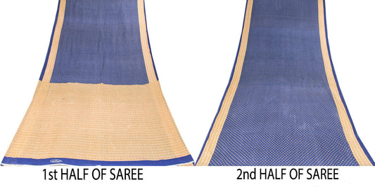 Sanskriti Vintage Saree Blue Pure Cotton Floral Printed Sari 5+YD Craft Fabric