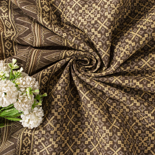 Sanskriti Vintage Saree Brown Soft Pure Cotton Ajrakh Inspired Print Sari 5+YD