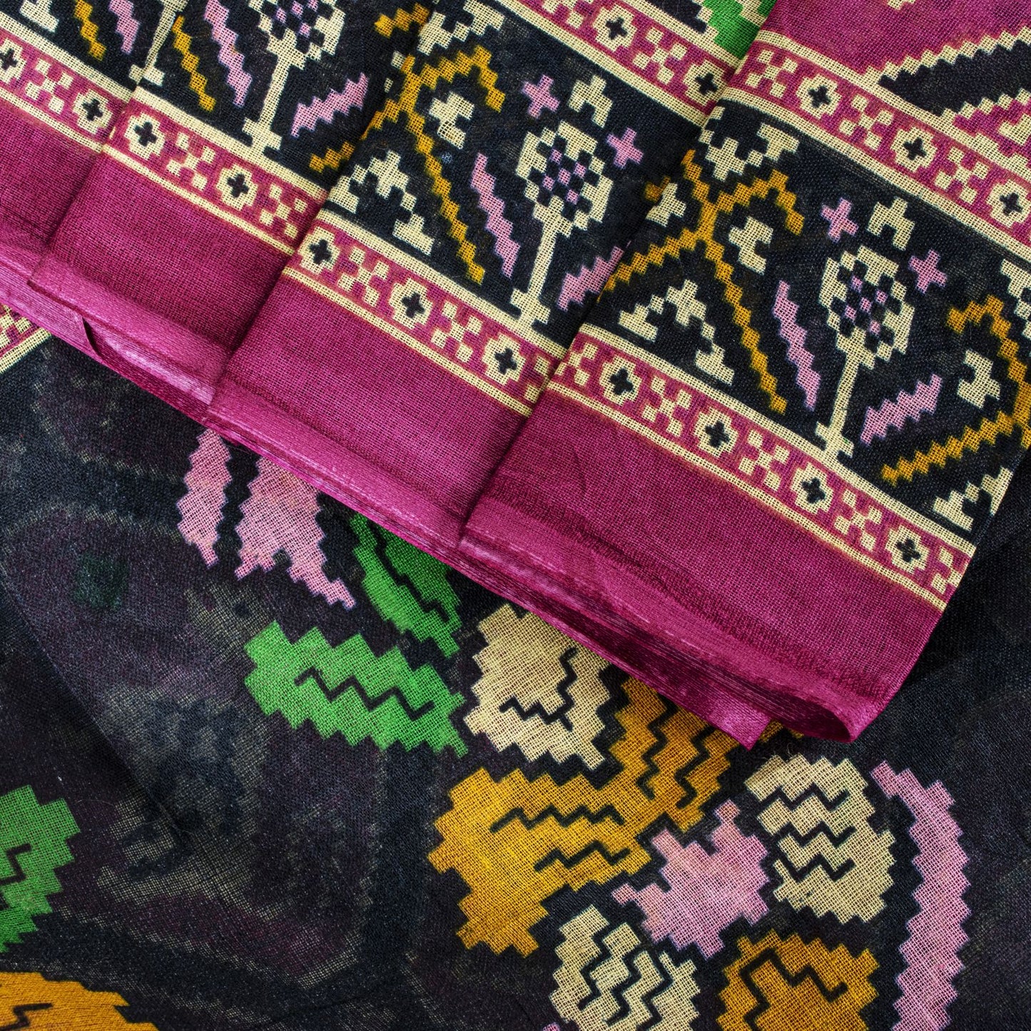 Sanskriti Vintage Saree Pink Pure Cotton Patan Patola Printed Gujrat Sari 5.5YD