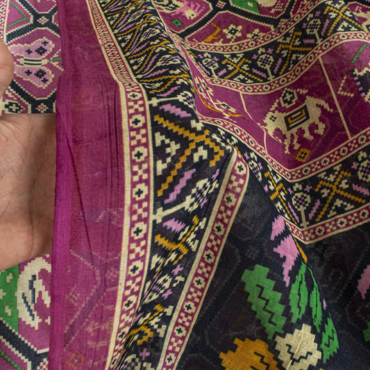 Sanskriti Vintage Saree Pink Pure Cotton Patan Patola Printed Gujrat Sari 5.5YD
