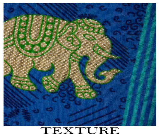 Vintage Saree Blue-Green 100% Pure Cotton Animal Printed Craft Fabric 5.5+Yard Sari