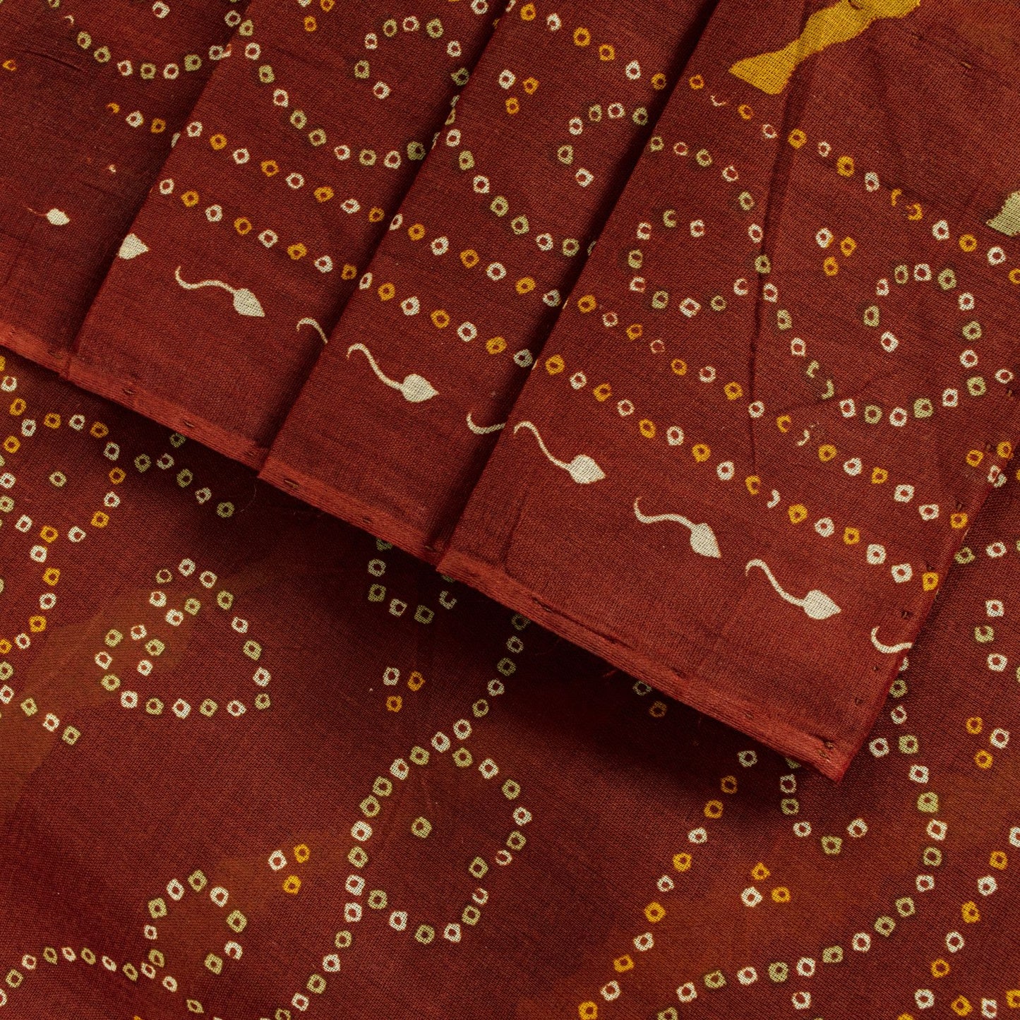Sanskriti Vintage Brown Pure Cotton Saree Bandhani Leheria Print Sari 5.5Y Craft