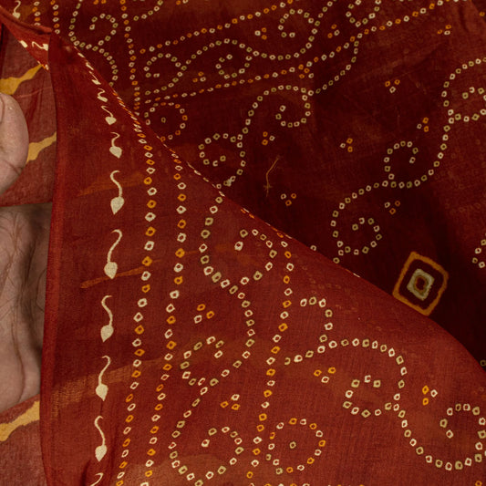 Sanskriti Vintage Brown Pure Cotton Saree Bandhani Leheria Print Sari 5.5Y Craft