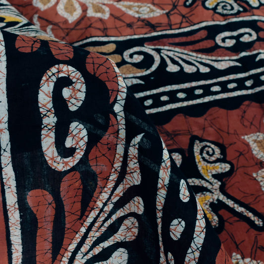 Sanskriti Vintage Brown Pure Cotton Saree Floral Batik Printed Sari 5+YD Craft