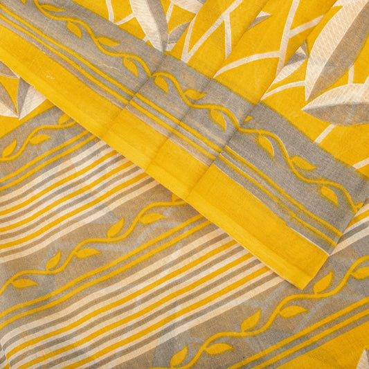 Sanskriti Vintage Yellow 100% Pure Cotton Saree Type Digital Printed Sari 5.5Yd