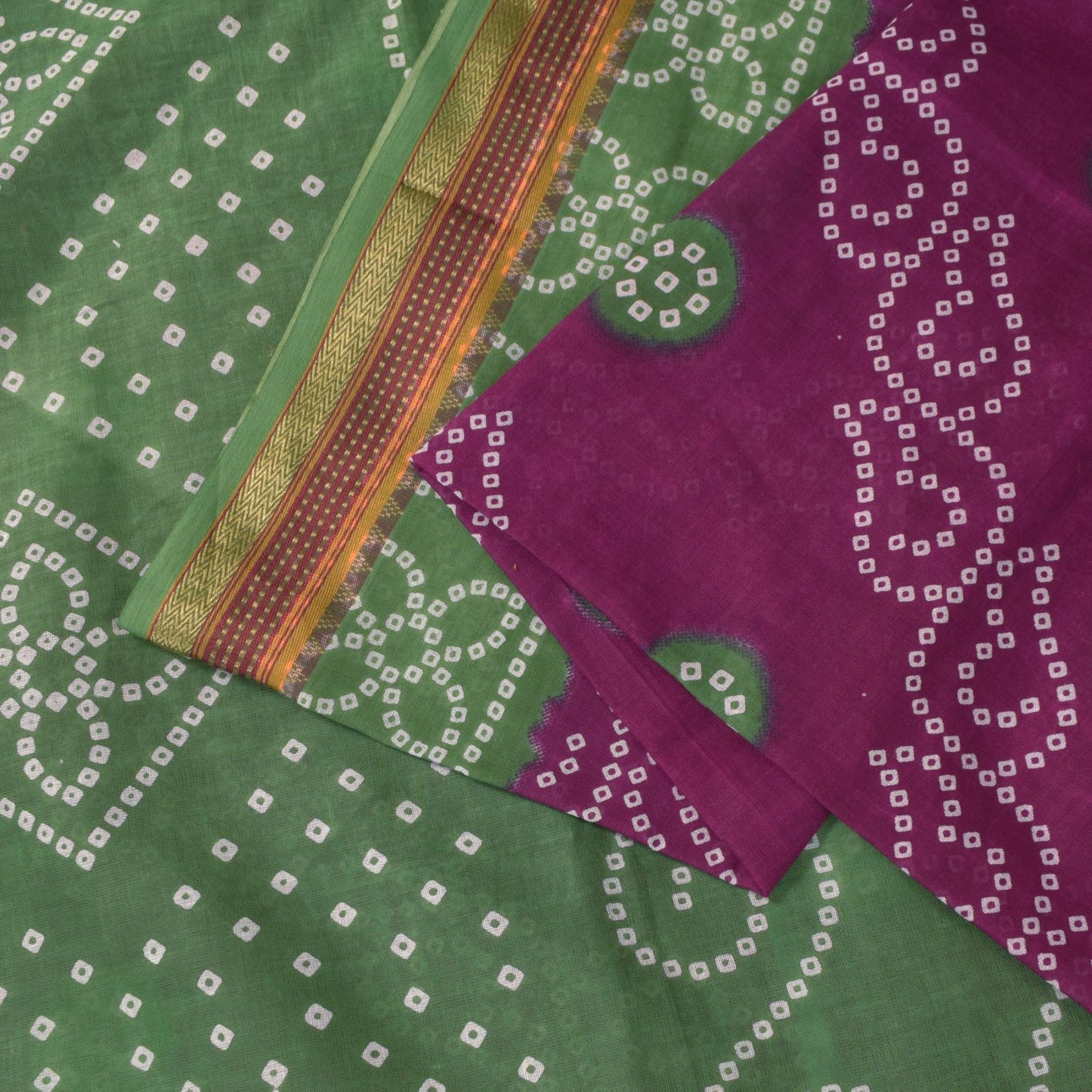 Sanskriti Vintage Purple Soft 100% Pure Cotton Saree Bandhani Printed Sari 5.5YD