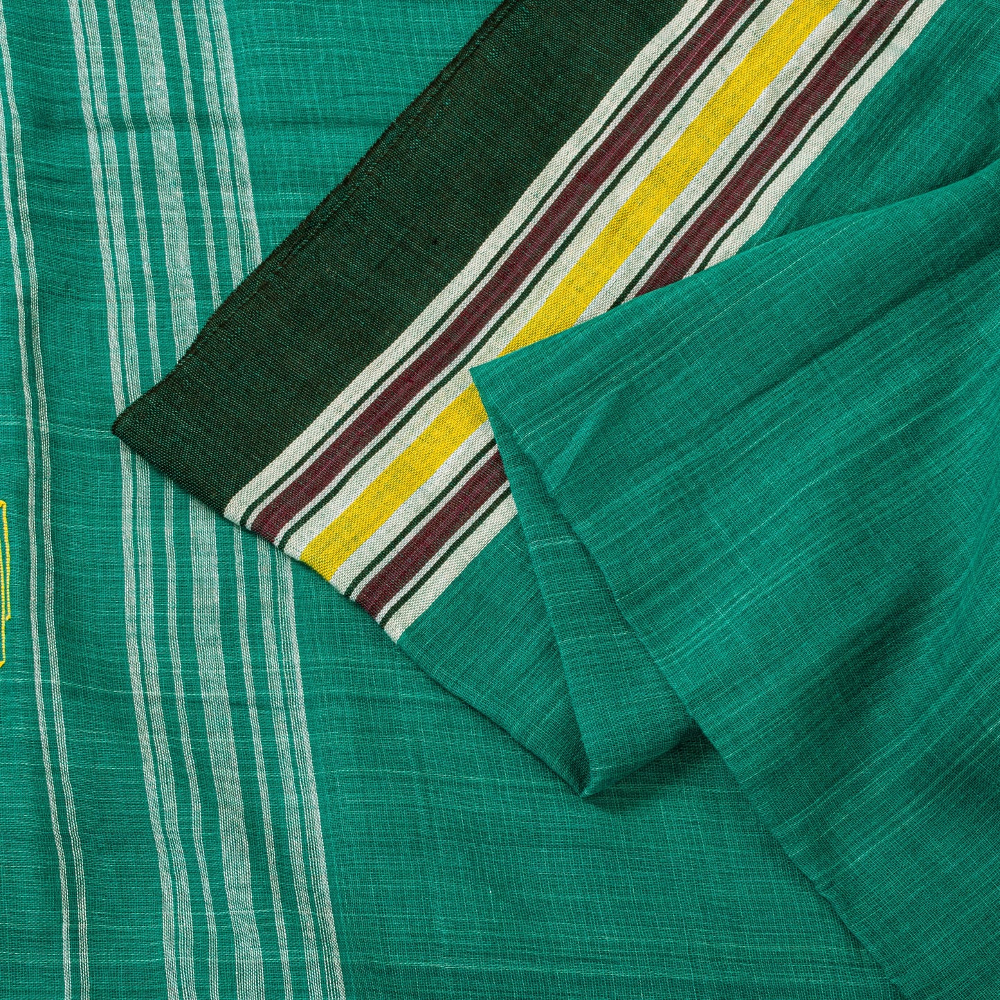 Sanskriti Vintage Green100% Pure Cotton Saree Tant Hand Woven Bengali Sari 5.5YD