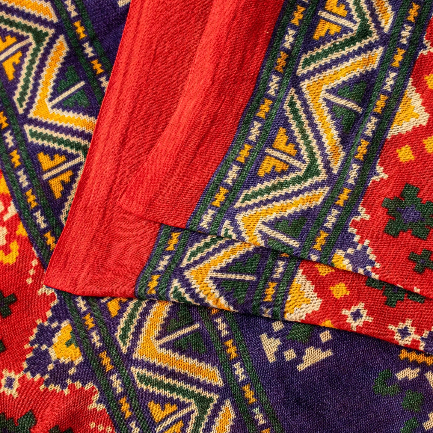 Sanskriti Vintage Red Saree Pure Cotton Patan Patola Printed Gujrat Sari 5.5 YD
