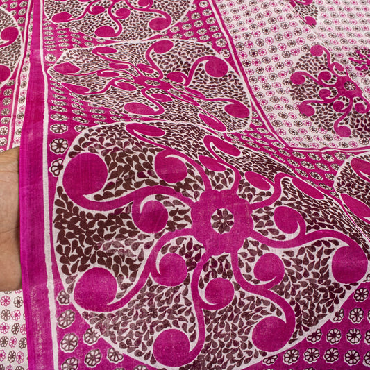 Sanskriti Vintage Saree Pink 100% Pure Cotton Mandal Art Printed Floral Geometric Sari 5+YD Craft Fabric