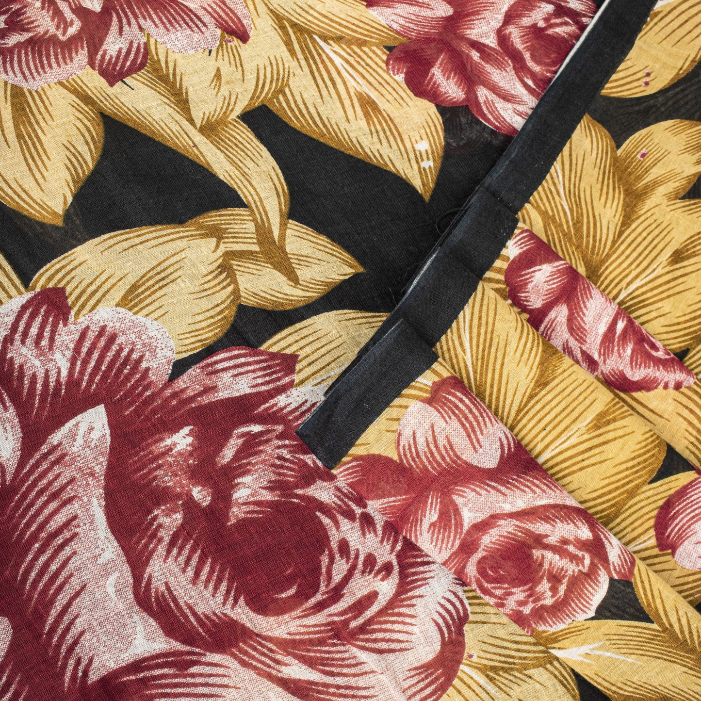 Sanskriti Vintage Saree Black Pure Cotton Digital Print Floral Sari 5+YD Fabric