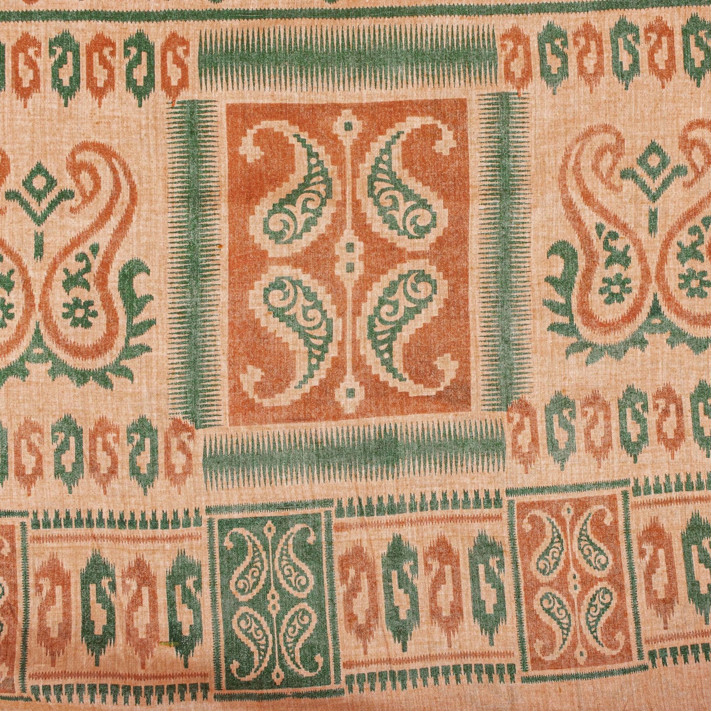 Sanskriti Vintage Saree Peach Pure Cotton Ikat Printed Sari Craft Fabric 5+Yard