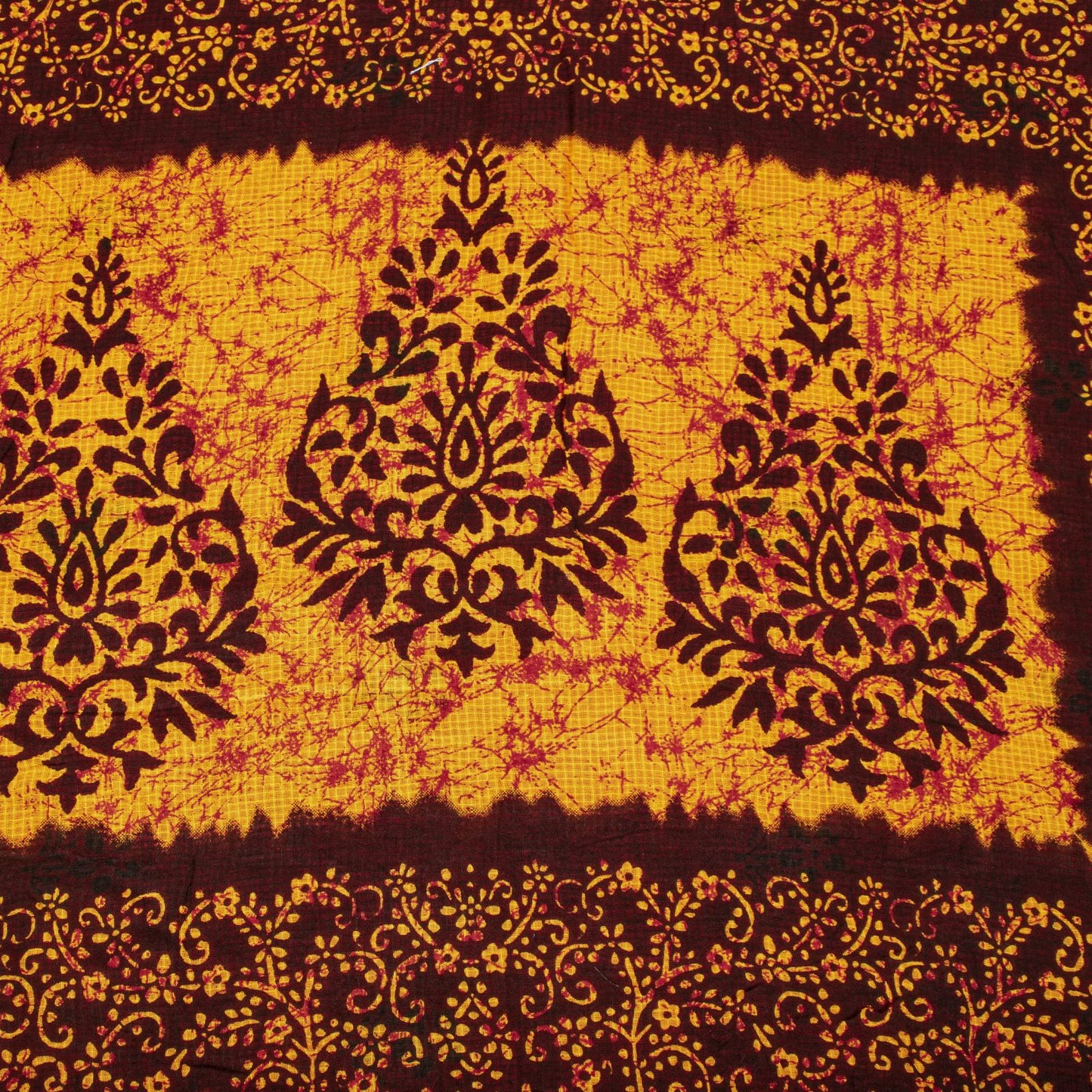 Sanskriti Vintage Saree Red Pure Cotton Batik Style Printed Sari Fabric 5+Yard