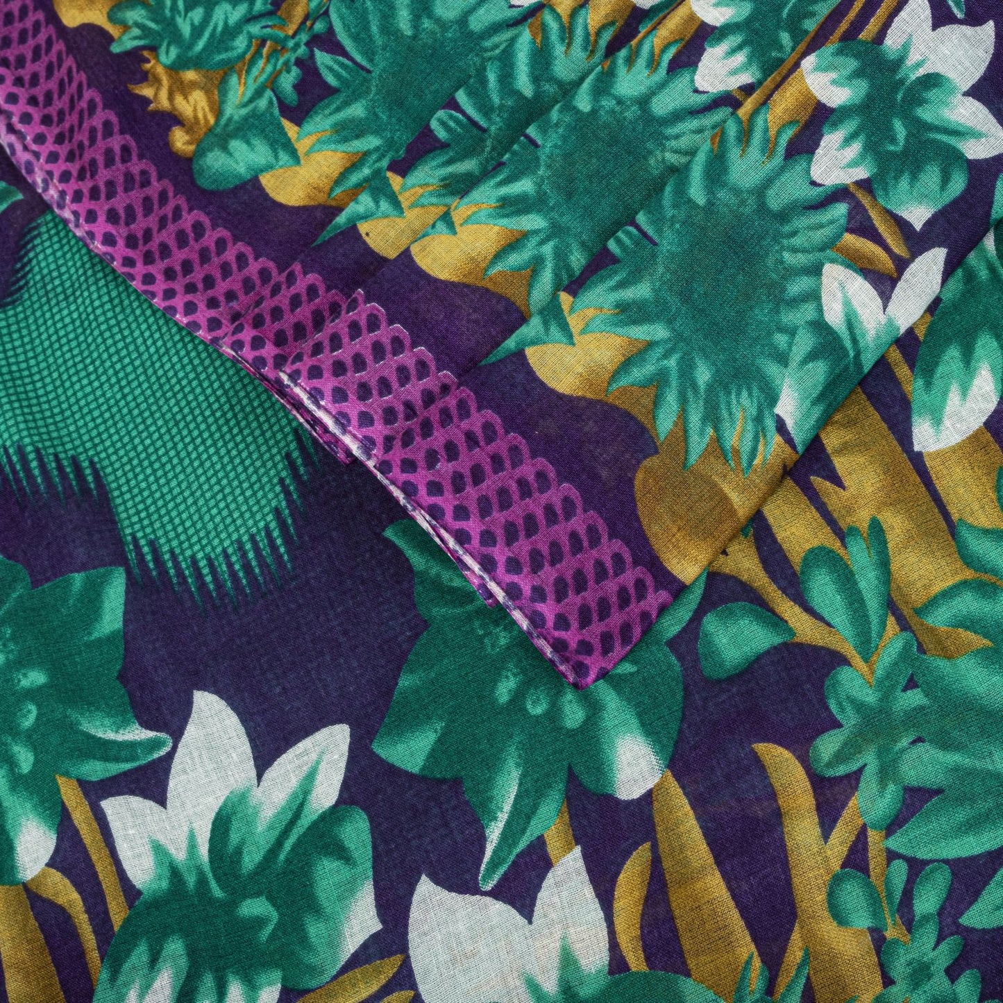 Sanskriti Vintage Saree Green Pure Cotton Digital Print Sari Craft Fabric 5+Yard