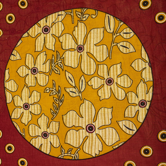 Sanskriti Vintage Saree Yellow-Red Pure Cotton Floral Printed Sari Fabric 5+Yard
