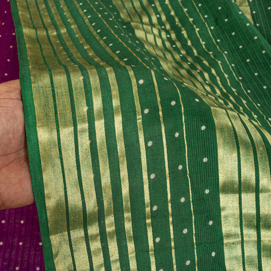 Sanskriti Vintage Saree Violet-Green Pure Cotton Woven-Print Fabric 5+Yard Sari