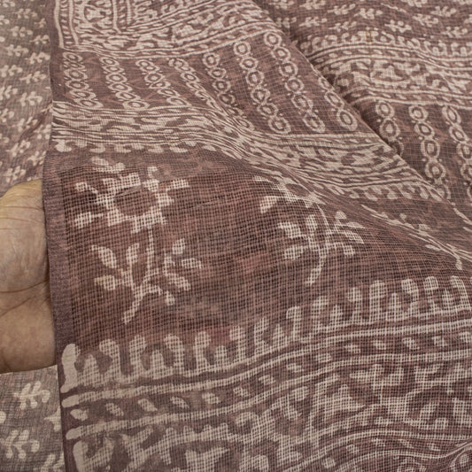 Sanskriti Vintage Saree Brown Kota WovenPure Cotton Handblock Print Sari Fabric