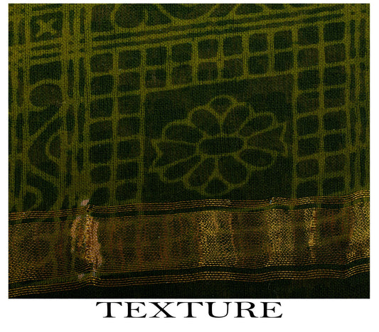 Sanskriti Vintage Saree Beige-Green Pure Cotton Floral Printed-Zari Border Sari