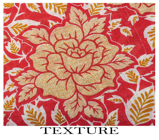 Sanskriti Vintage Saree Red Pure Cotton Floral Printed Sari Craft Fabric 5+Yard