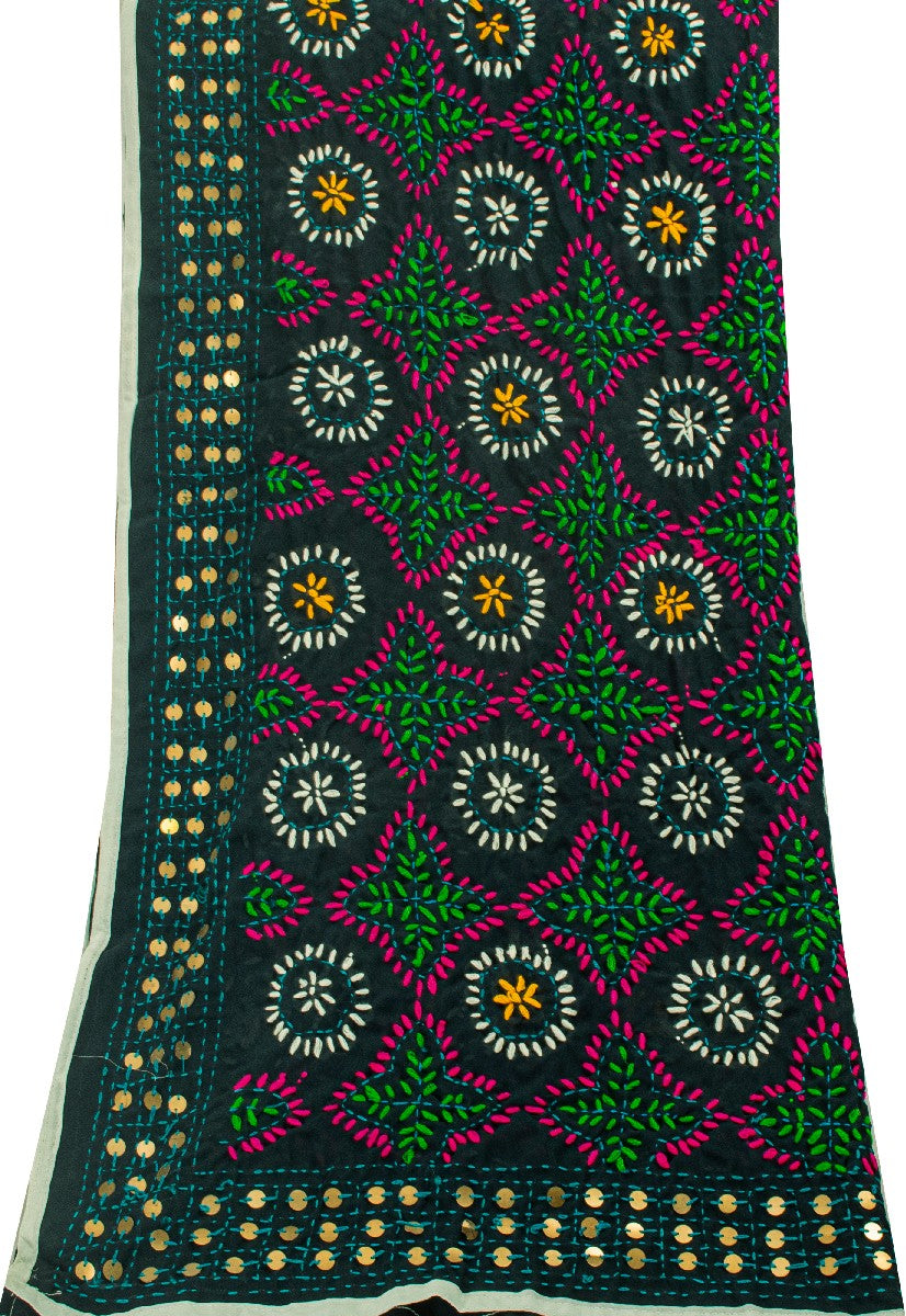 Sanskriti New Blue Phulkari Ooak Dupatta/Stole Georgette Hand Embroidered Veil