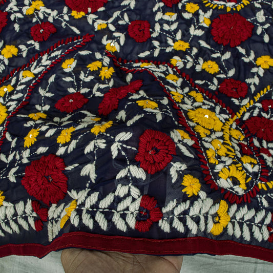 Sanskriti New Blue Phulkari Dupatta/Stole Georgette Hand Embroidered OOAK Veil