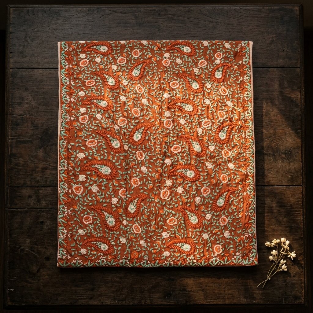 Sanskriti New Brown Pure Georgette Dupatta Hand Embroidered Phulkari OOAK Stole