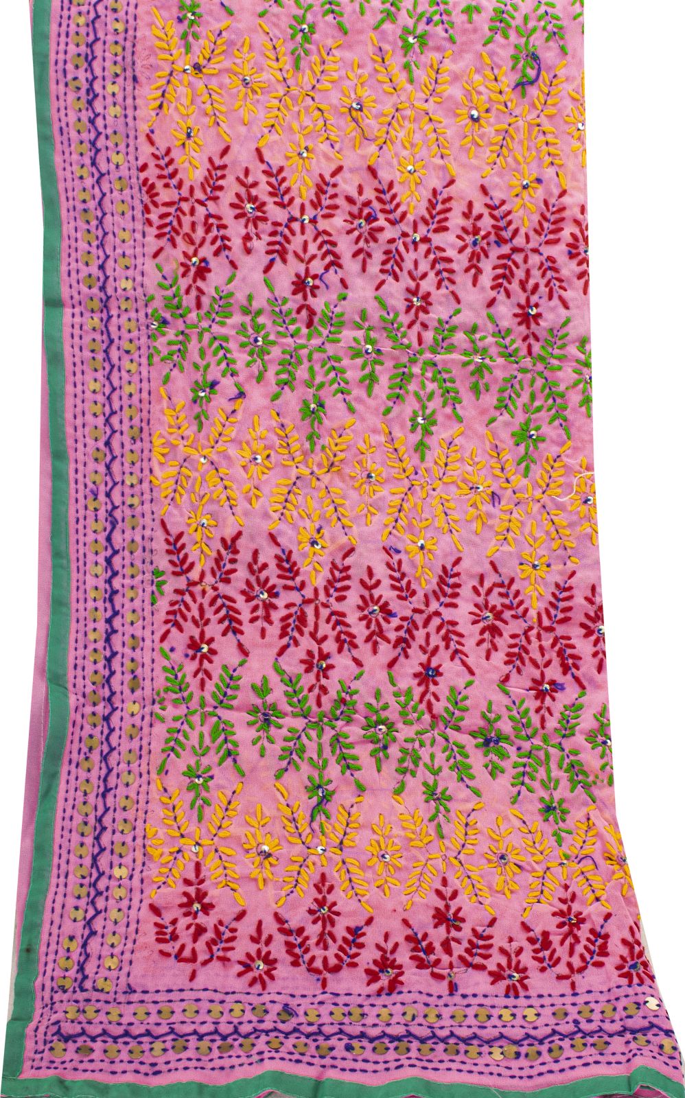 Sanskriti New Pink Phulkari Dupatta/Stole Georgette Hand Embroidery Wedding Veil